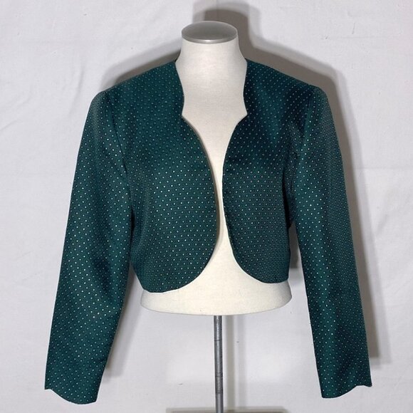 Vintage Longhorn Green Gold Western Cropped Open Front Jacket L - Picture 1 of 10